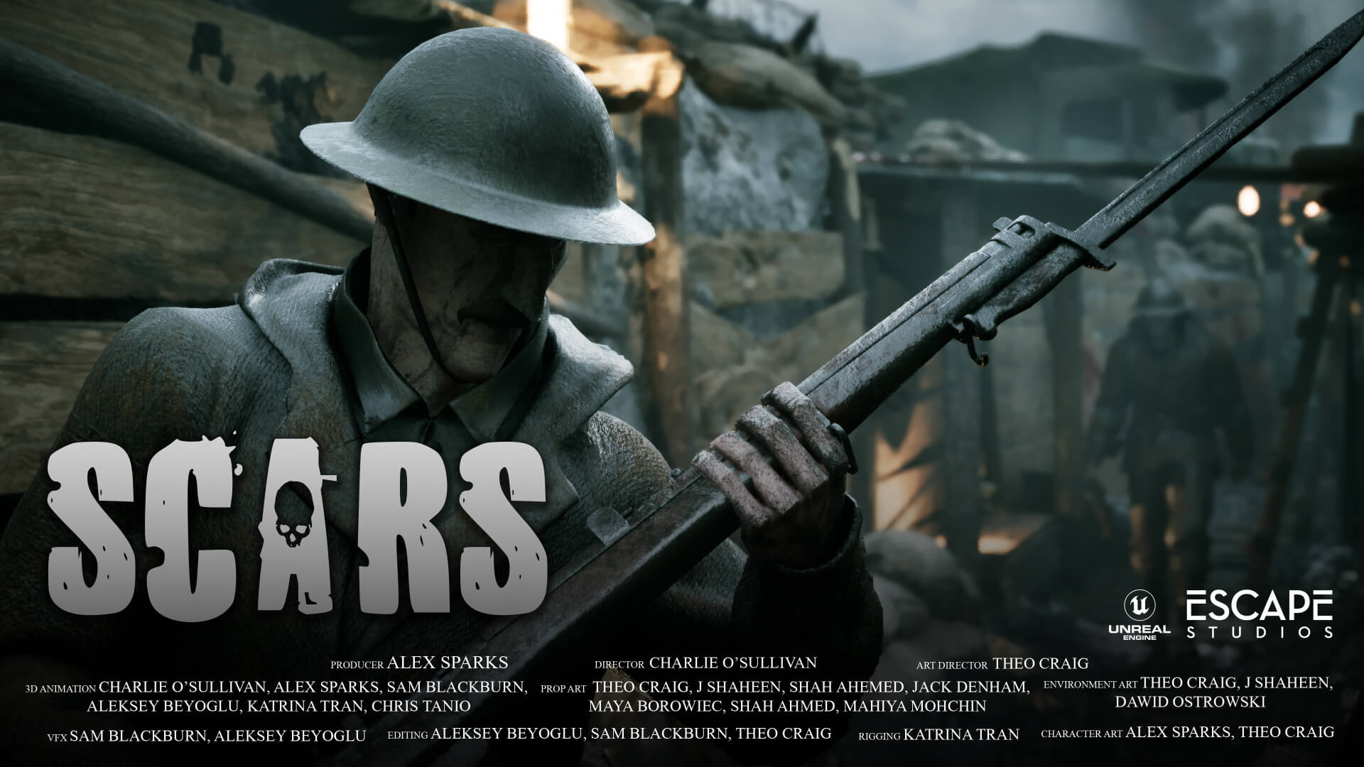 Soldier in WWI trench with rifle, wearing a helmet. Title "SCARS" in bold.